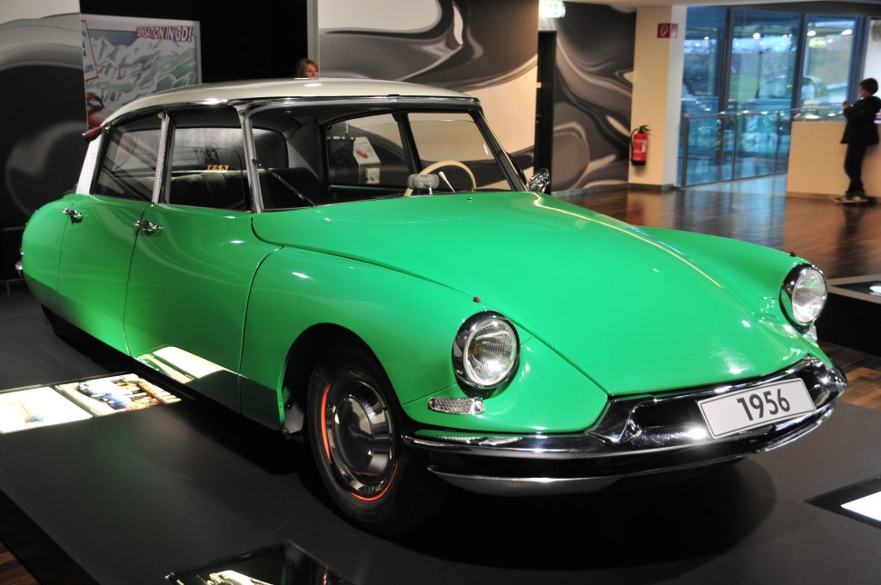 Classic vintage car with rounded headlights and aerodynamic smooth curves
