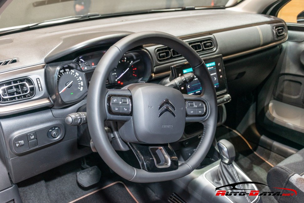 Steering wheel, dashboard, center console of a modern vehicle interior