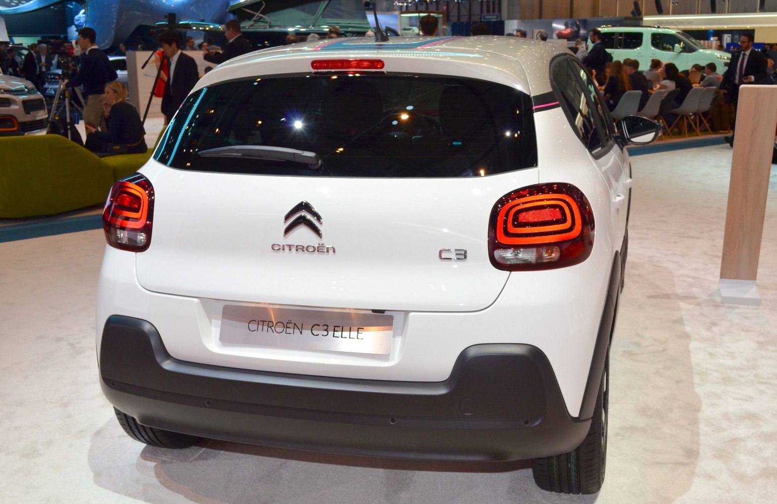 Rear view of hatchback with distinctive LED taillights