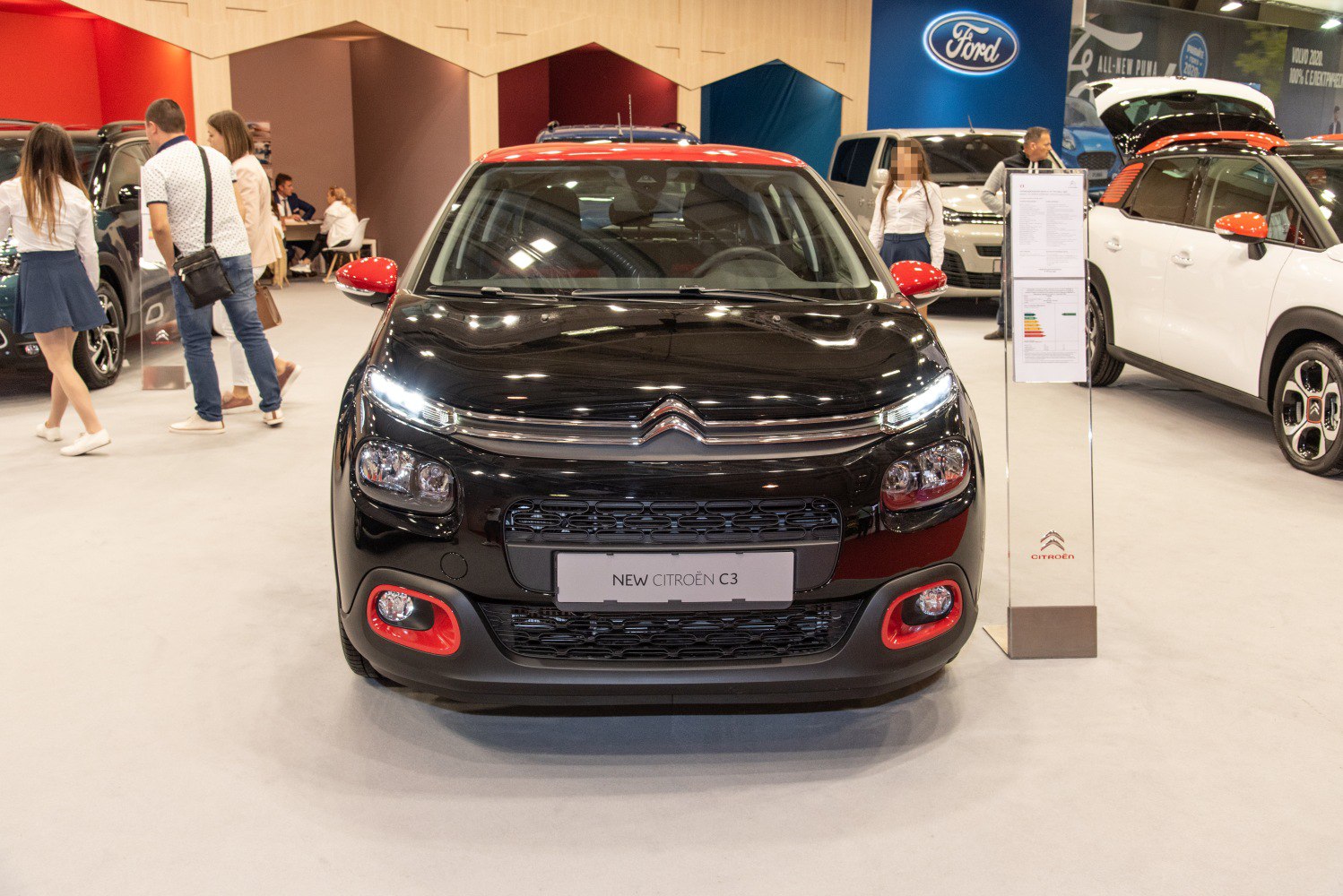 Front view with LED daytime running lights and unique multi-level headlight design