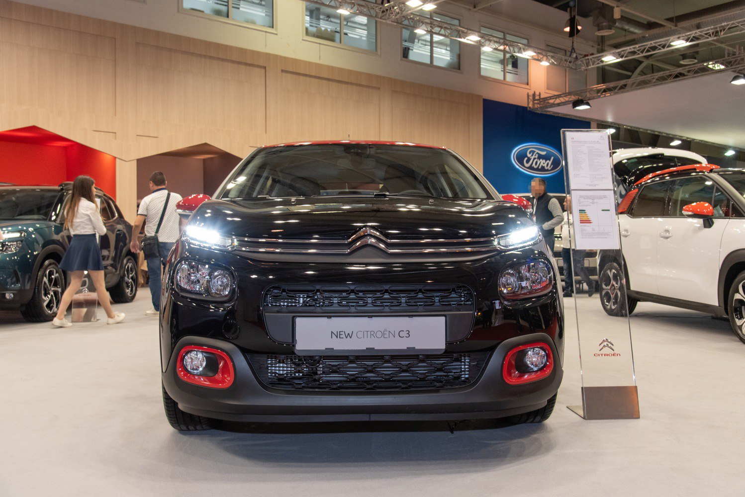 Front view with LED headlights and red accented fog lights