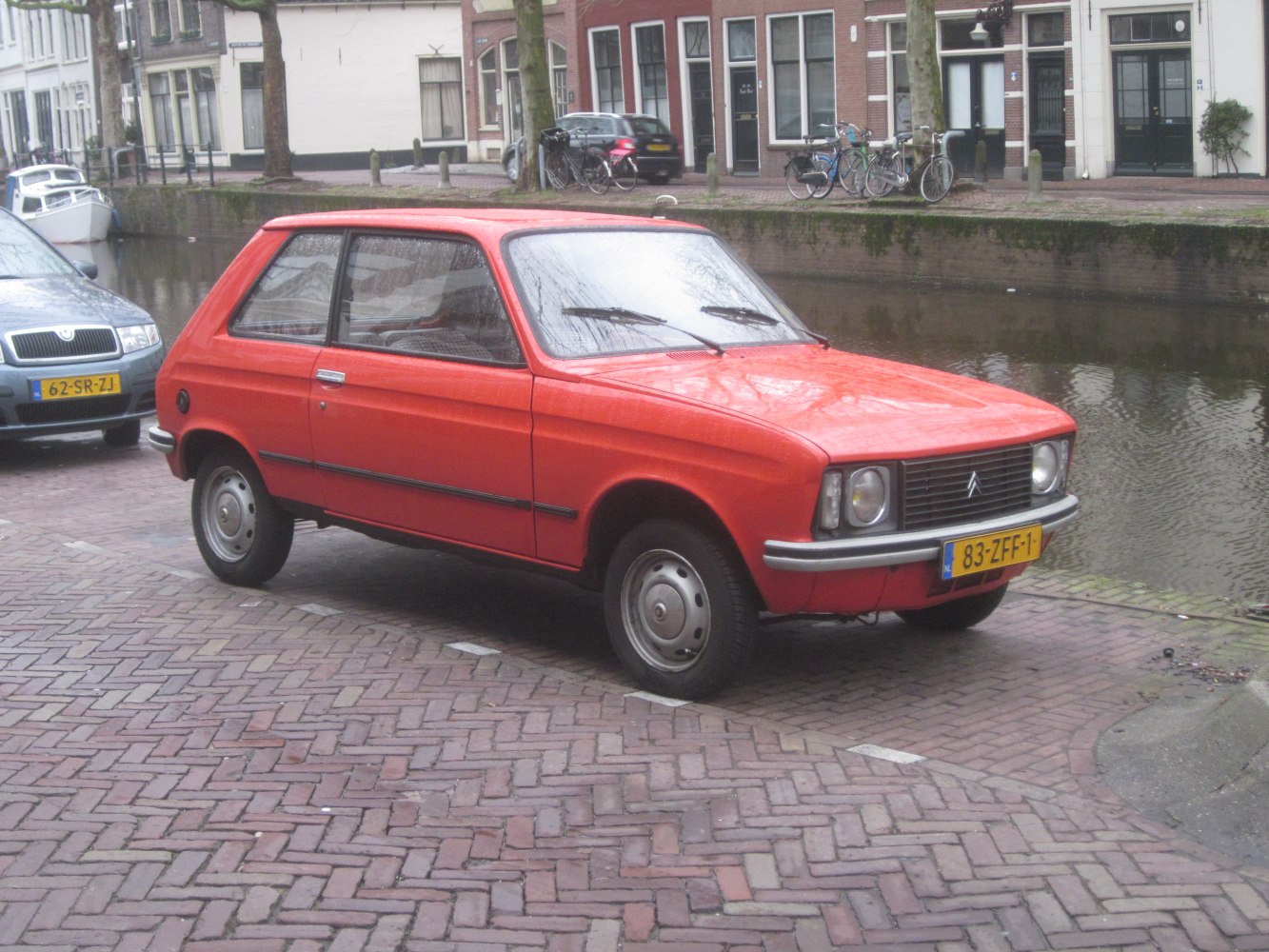Compact hatchback with square headlights, 1970s vintage design