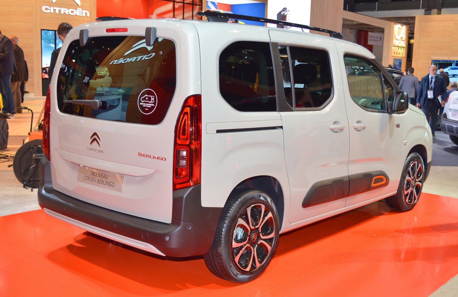 Modern van rear with vertical tail lights and sliding side doors