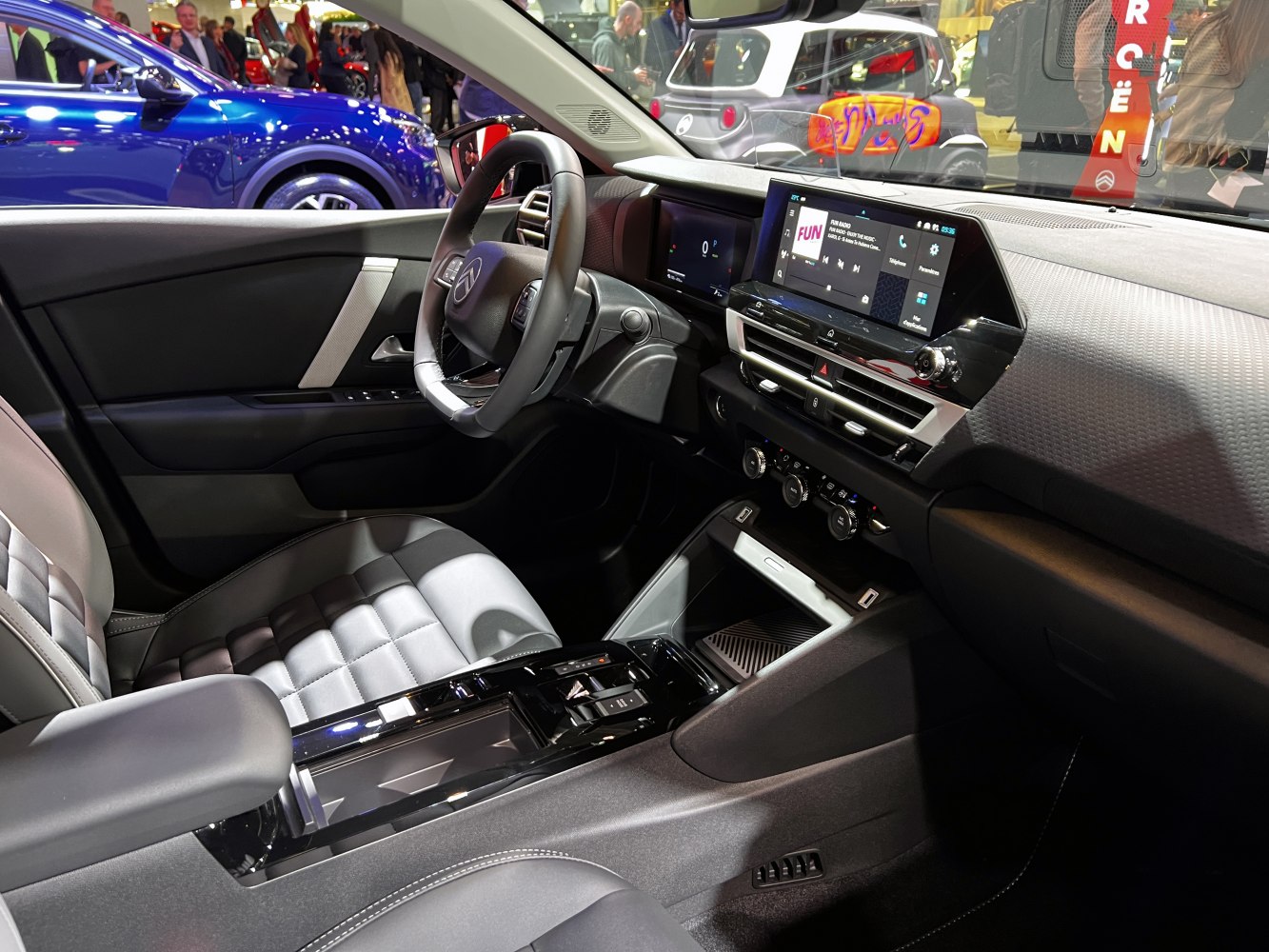 Modern car interior with digital displays and touchscreen interface