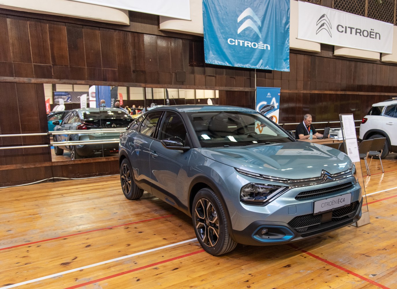 Front view of 2020 hatchback with distinct headlights and alloy wheels
