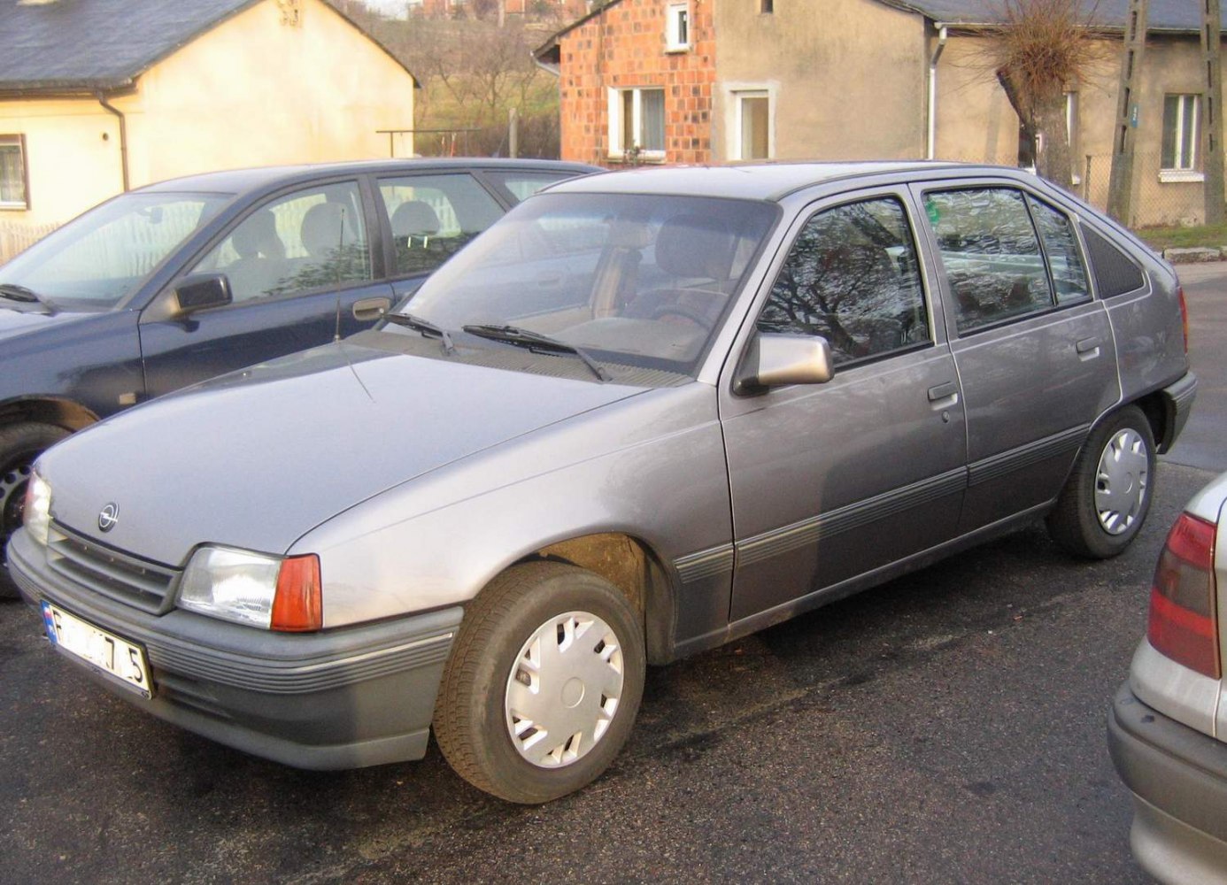 Side profile of a hatchback with angular body and ribbed side molding