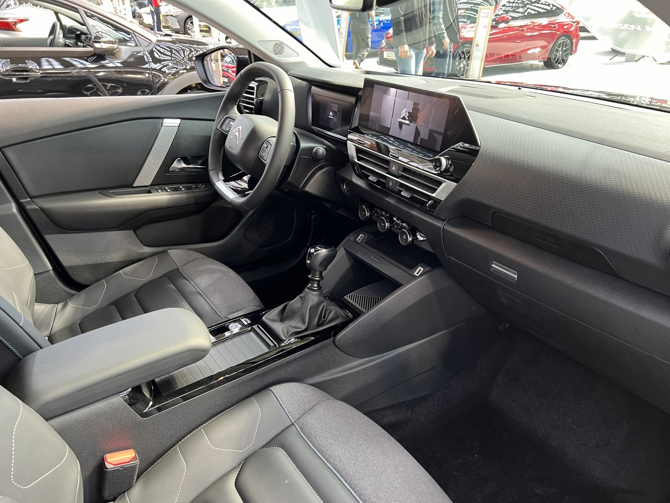 Digital instrument cluster and touchscreen display on modern dashboard