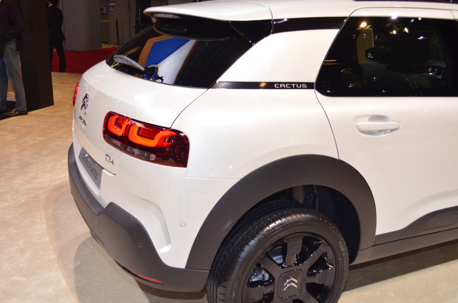 Rear and side view with distinctive taillights and black wheel arches.