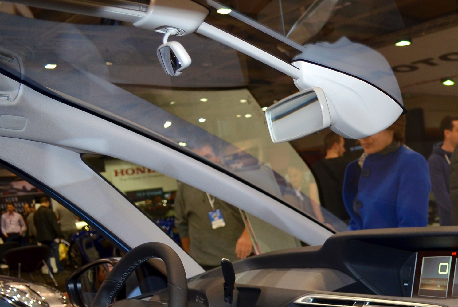 Interior view with unique suspended rearview mirrors inside the cabin