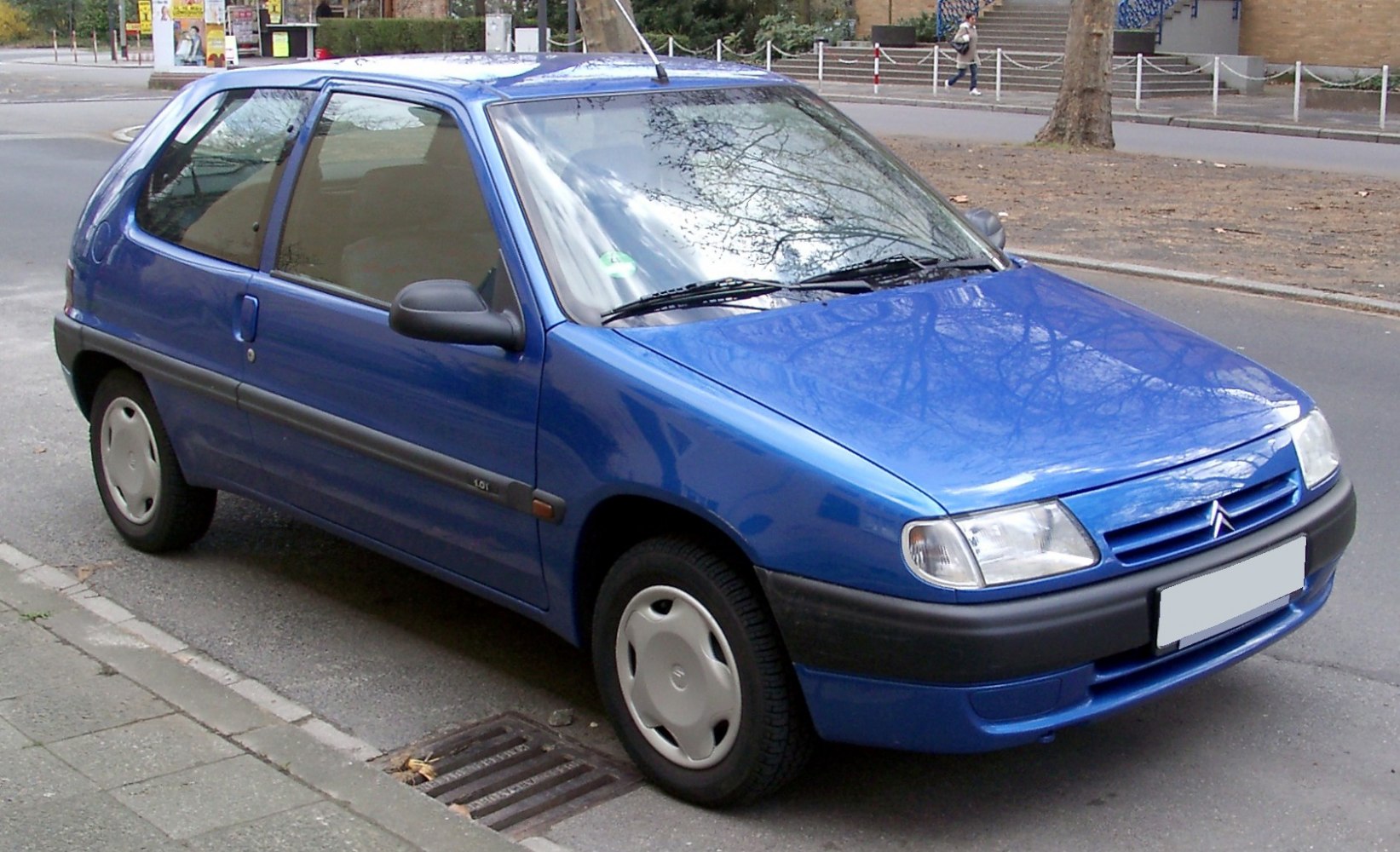 3-door compact hatchback in blue with classic early model design