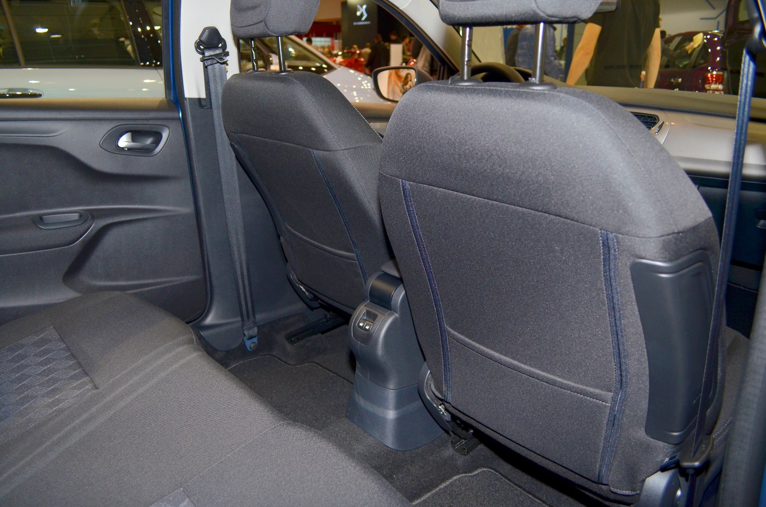 Rear seat with fabric upholstery and USB ports