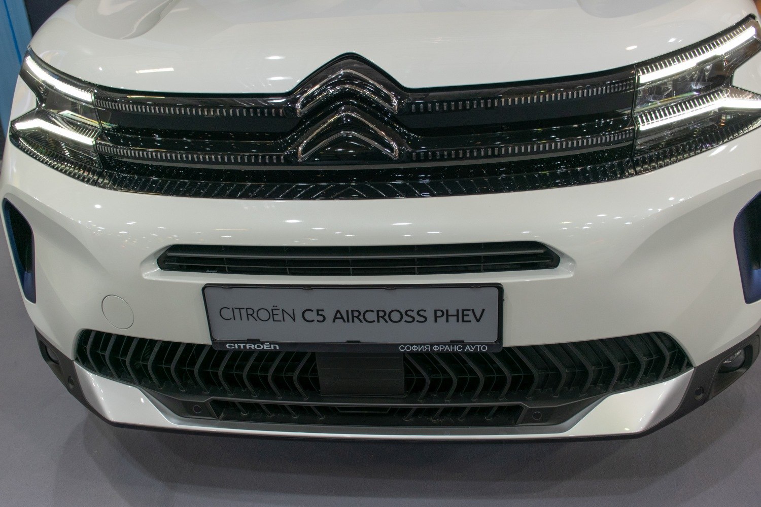 Front grille and LED headlights close-up