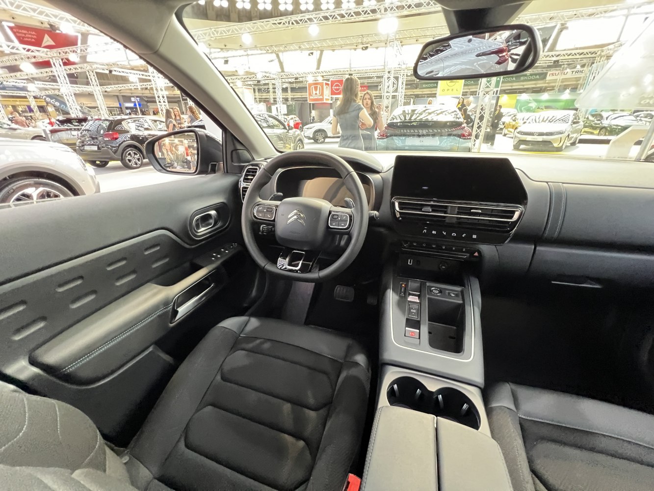 Digital dashboard and modern center console in car interior
