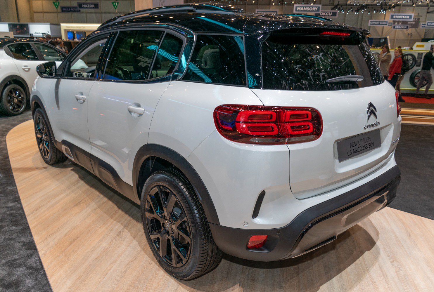 Rear and side view of SUV with distinctive tail lights and black alloy wheels