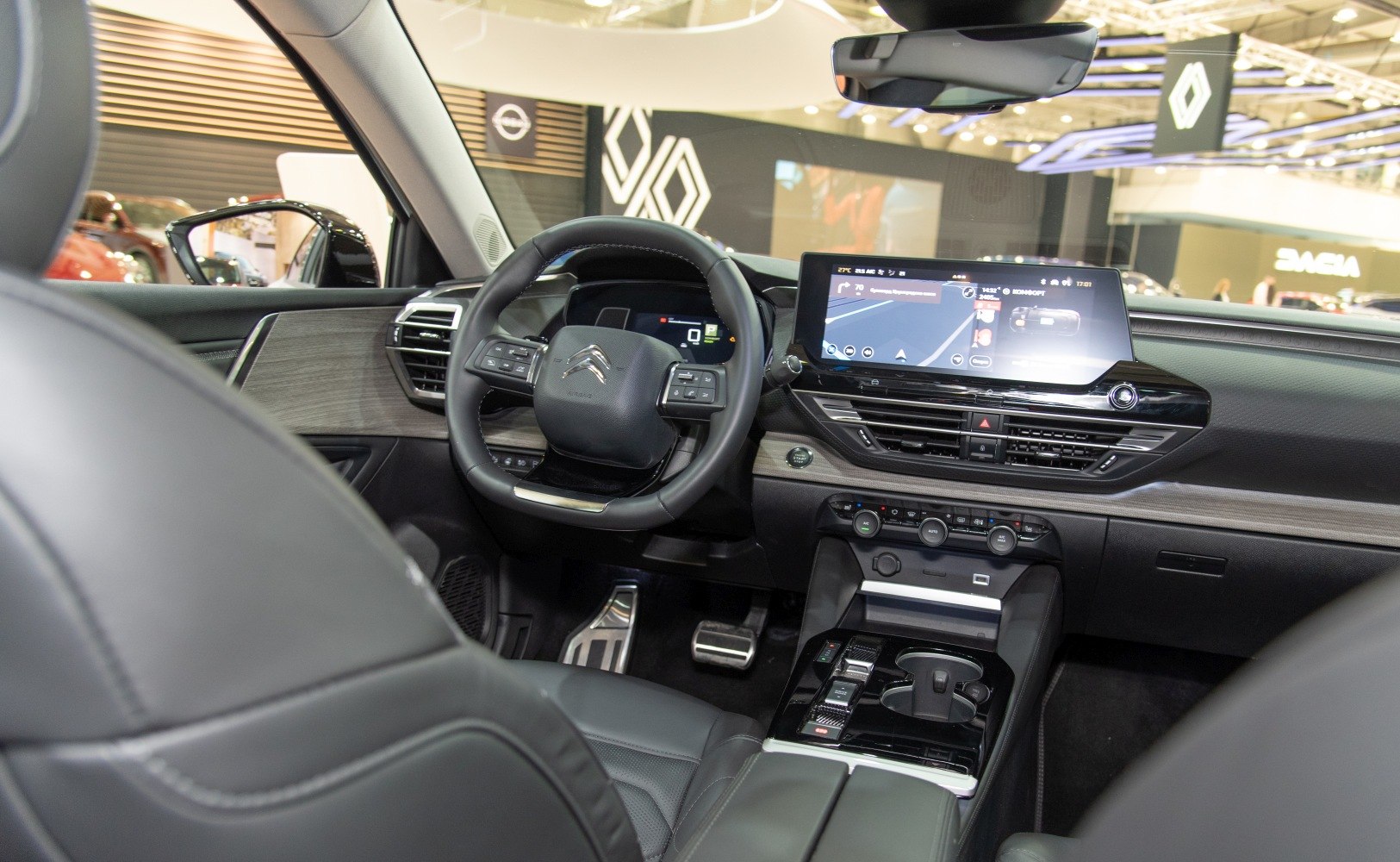 Digital dashboard, touchscreen display, climate control dials