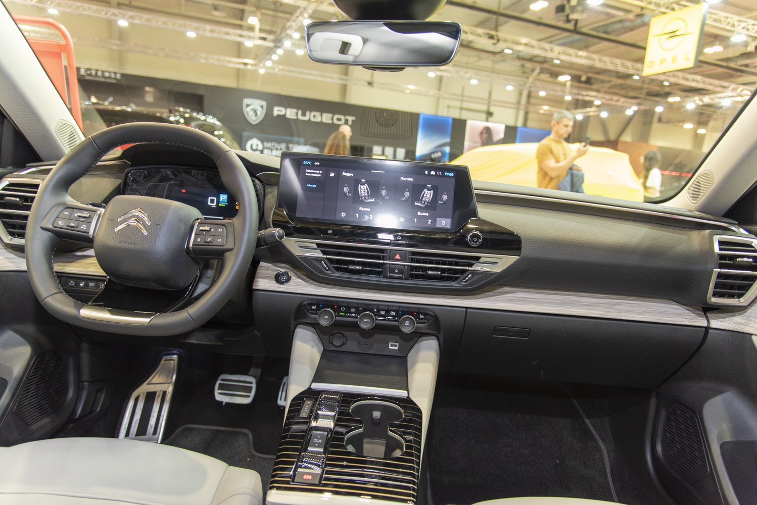 Modern dashboard with digital displays and multifunction steering wheel