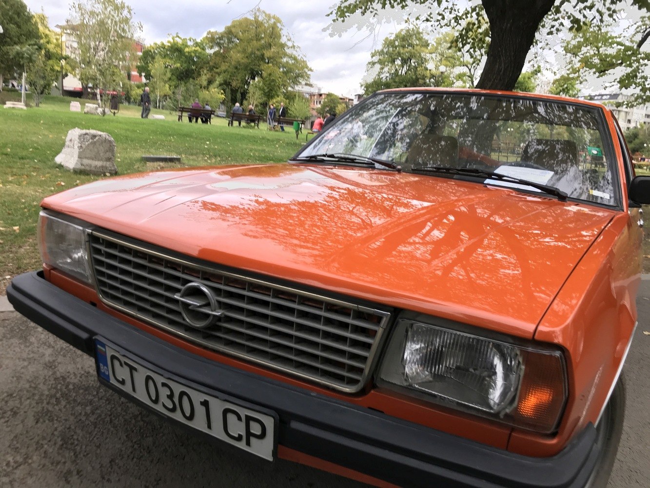 Close-up of front grille and headlights of classic vintage car