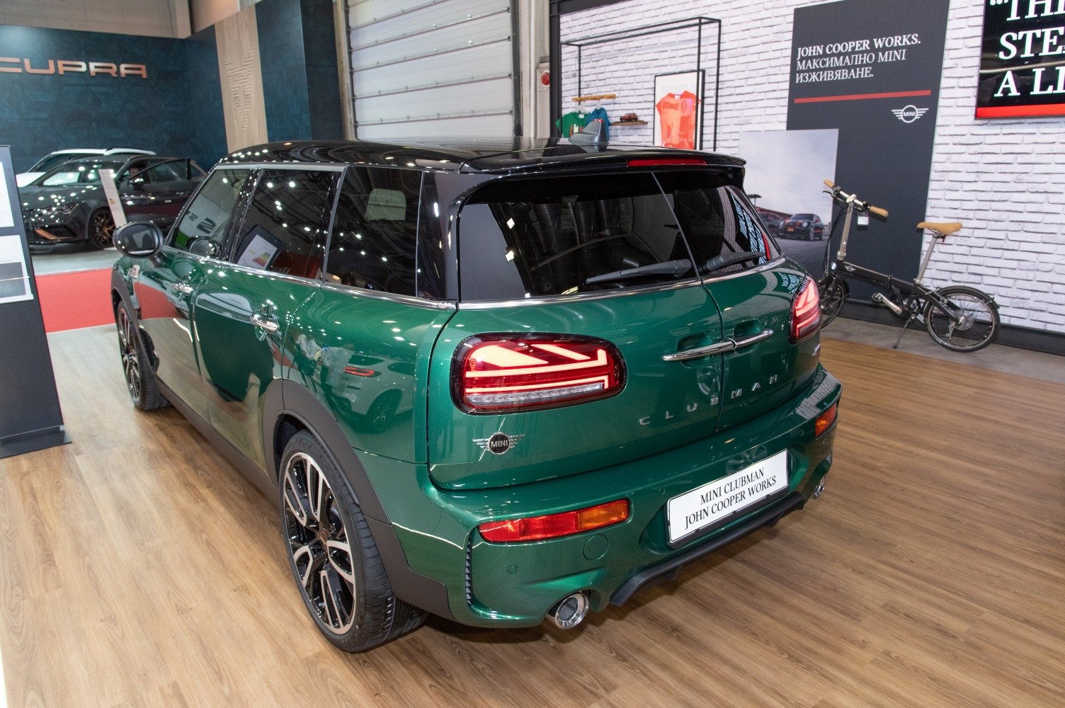 Split rear doors with Union Jack-style LED taillights on a green hatchback