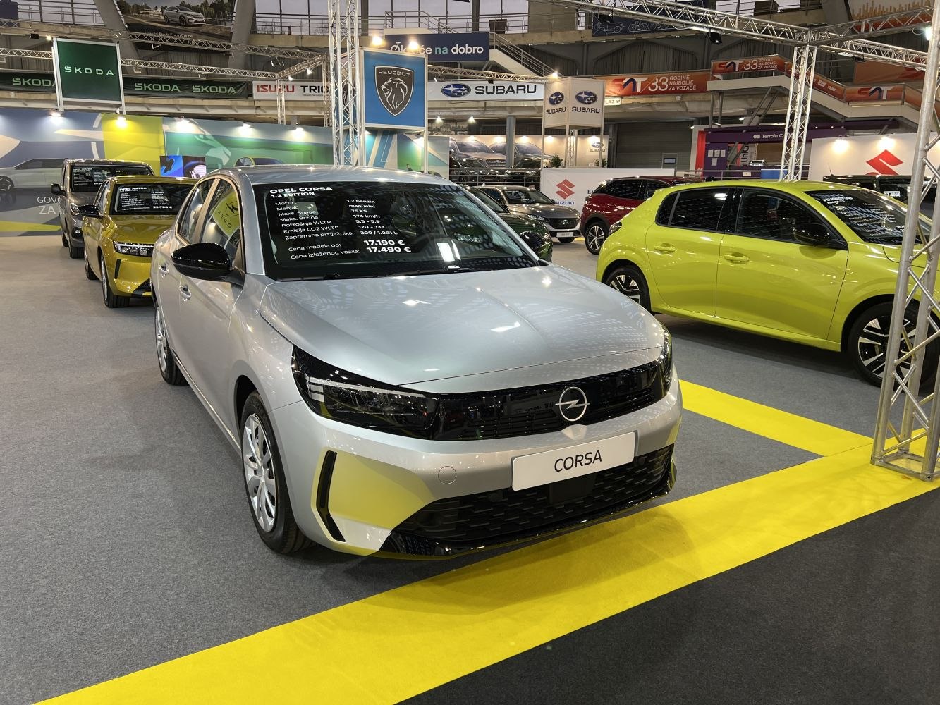 Front view of Opel Corsa F facelift 2023 with modern headlights and grille