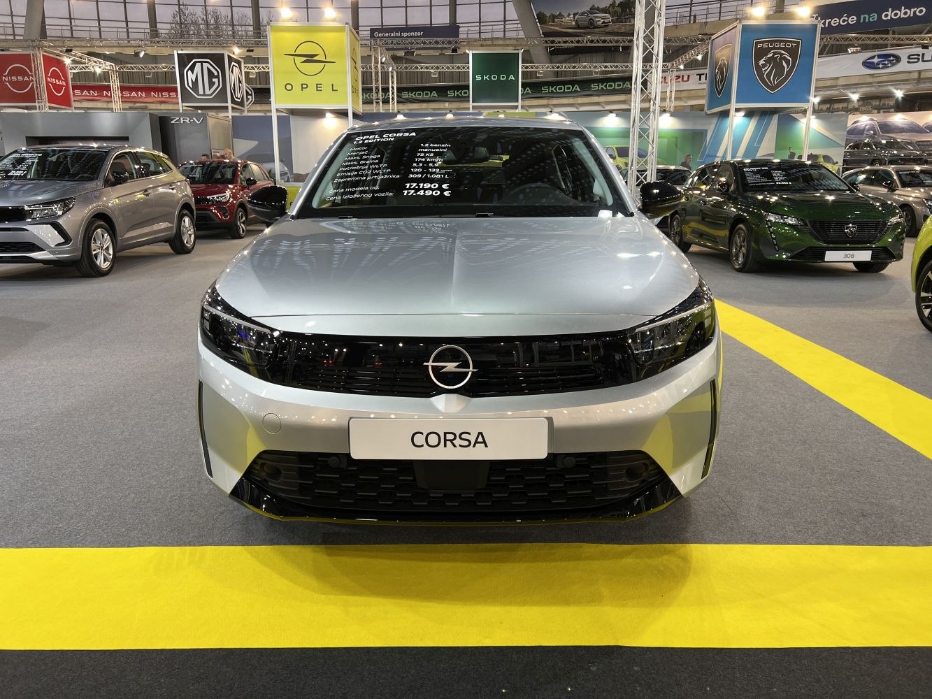Front view of 2023 Opel Corsa F facelift with sleek grille and headlights