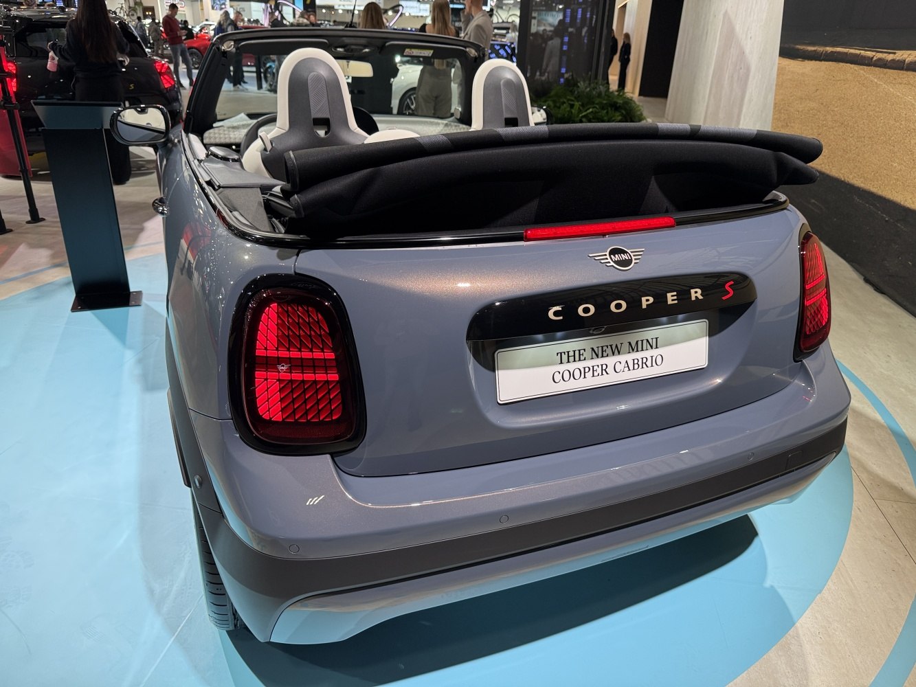 Rear view and convertible roof of a modern small convertible