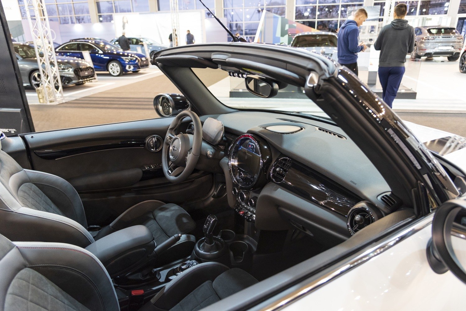 Modern convertible interior with dashboard and steering wheel