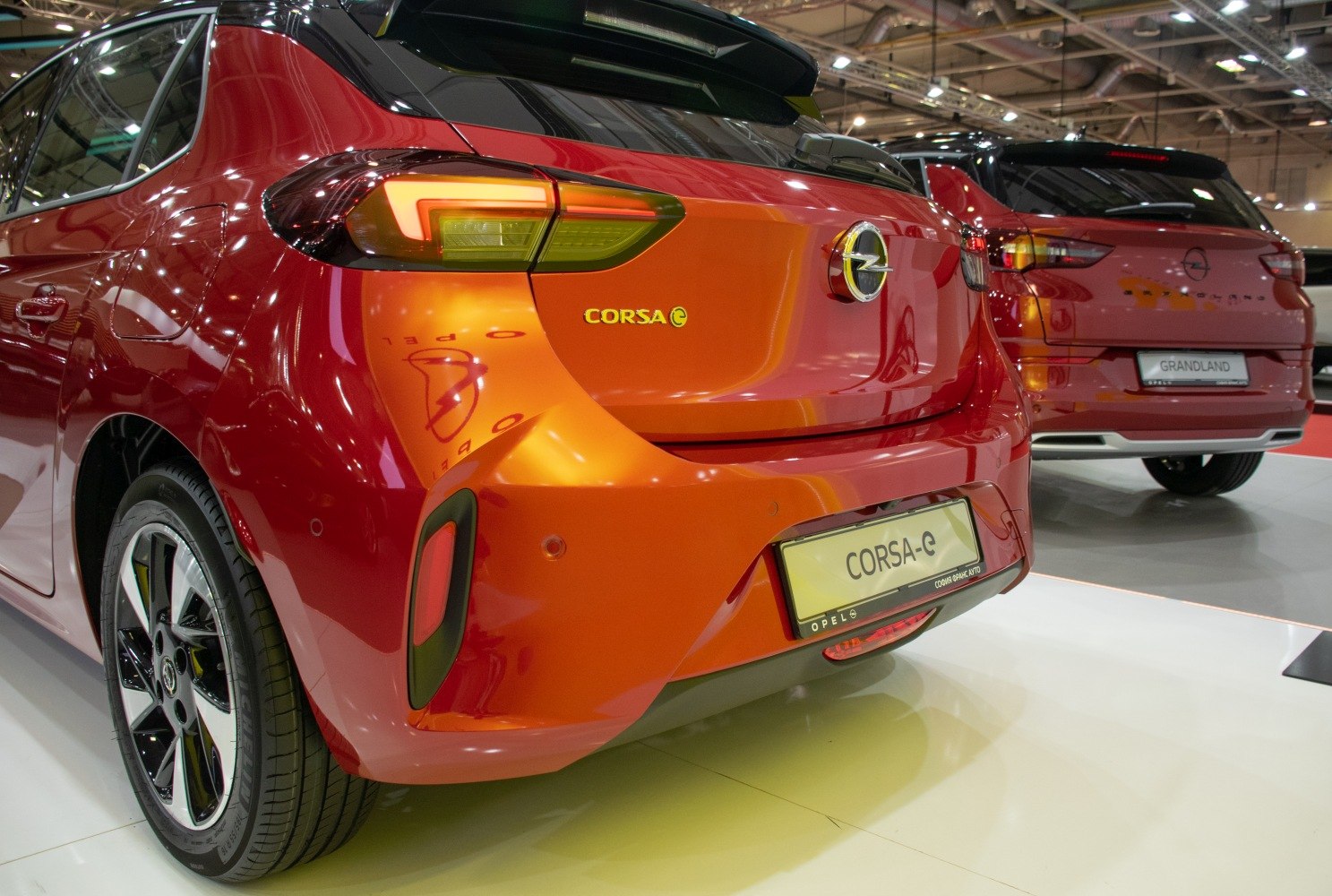 Close-up of rear design and taillights of electric compact hatchback