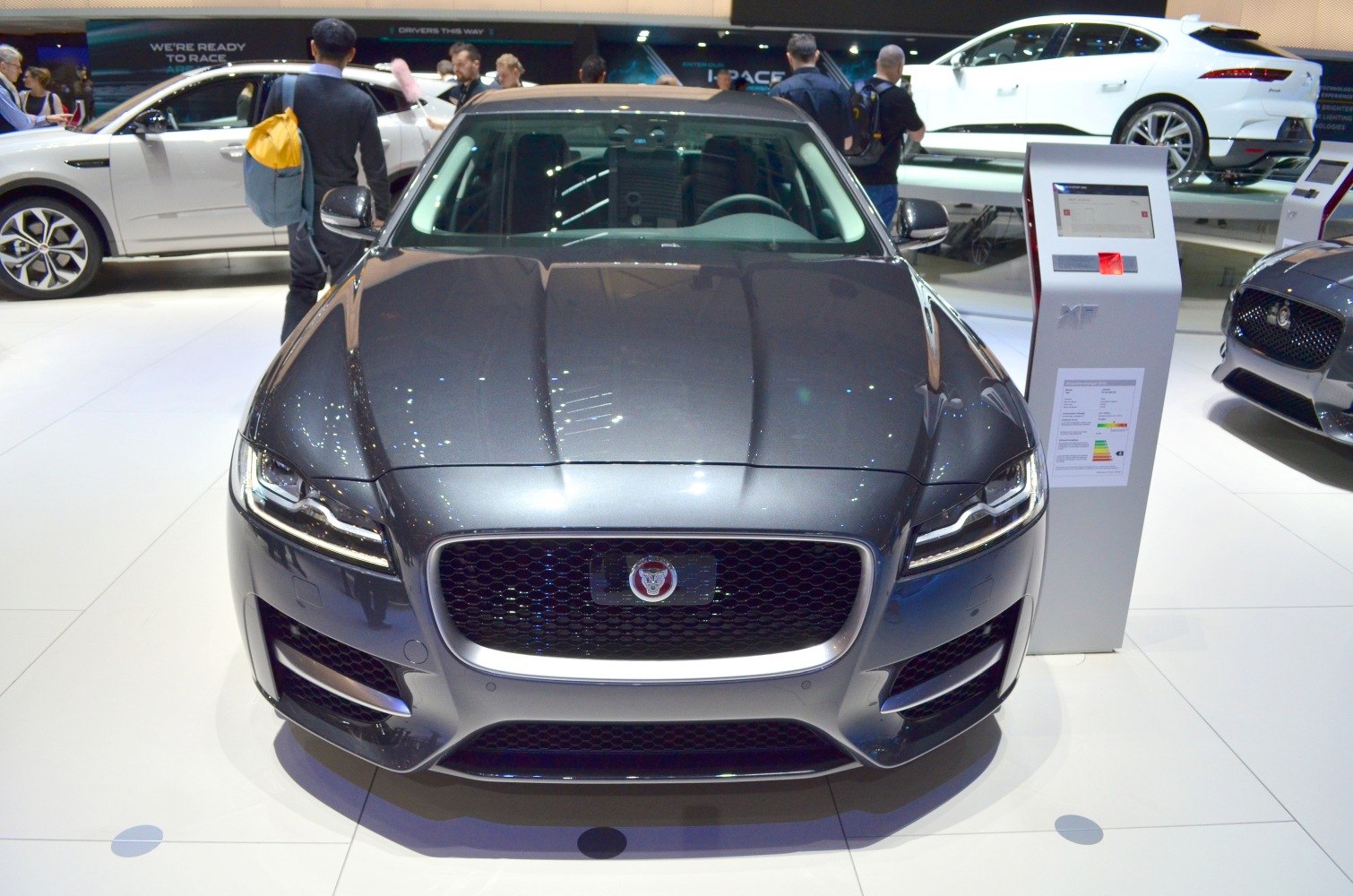 Jaguar XF front grille and LED headlights close-up