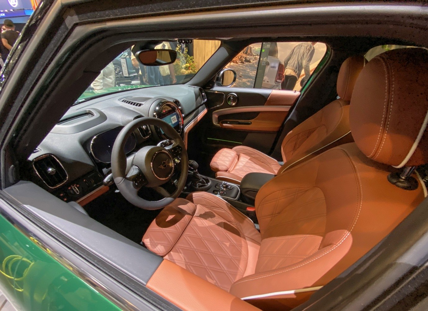 Brown quilted leather seats and modern dashboard design