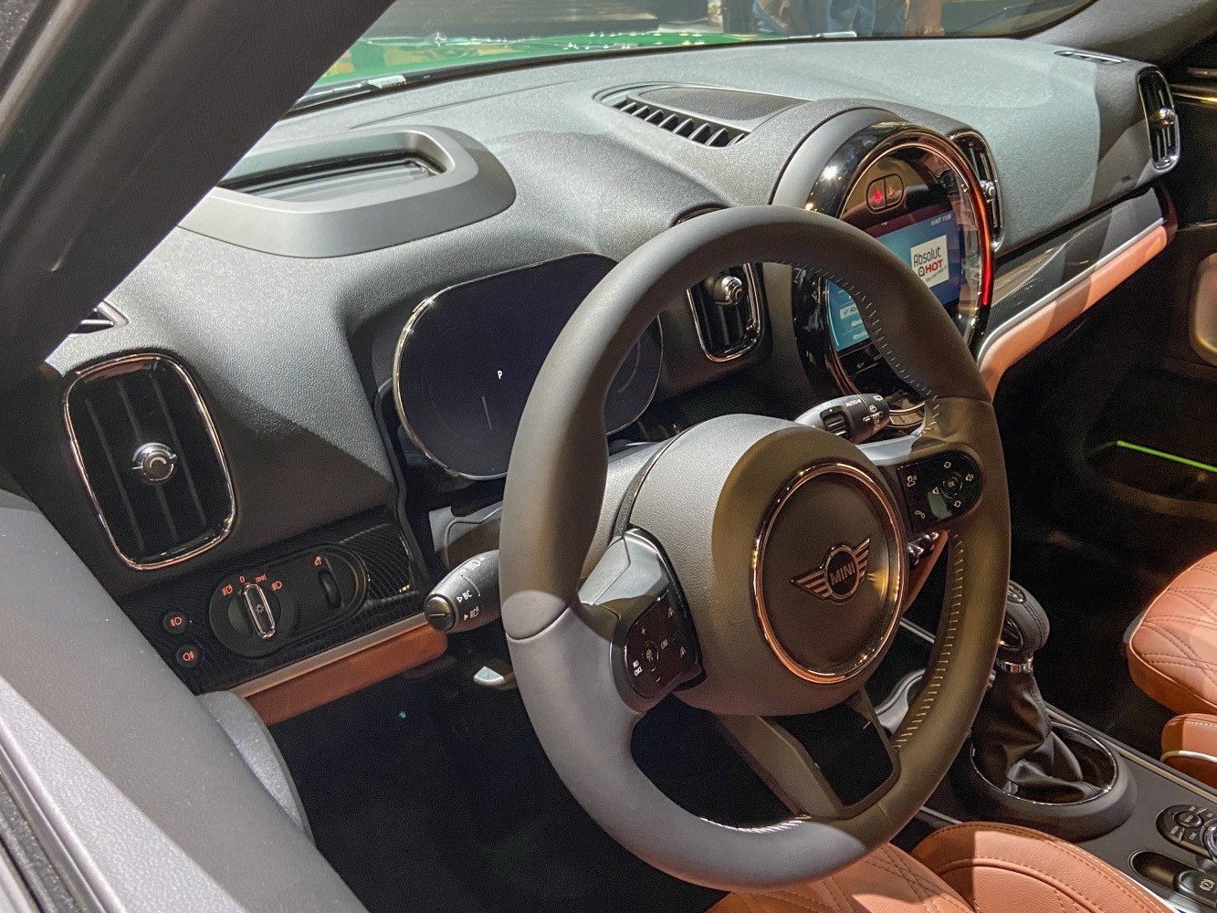 Dashboard and steering wheel of modern compact SUV interior
