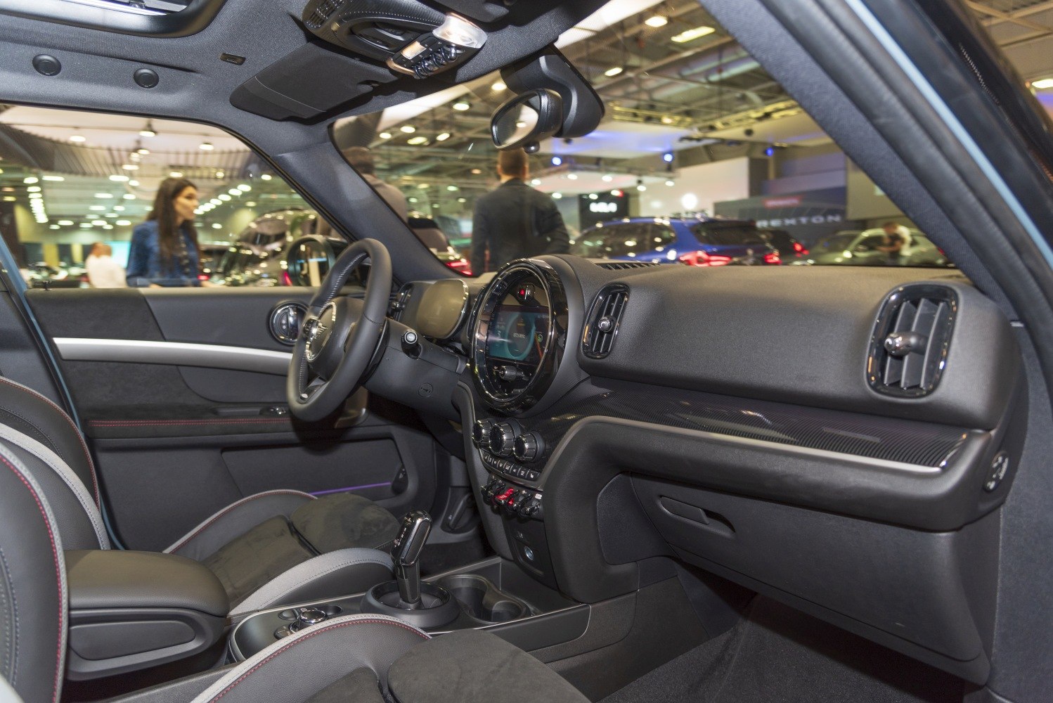 Dashboard and steering wheel inside modern car cabin