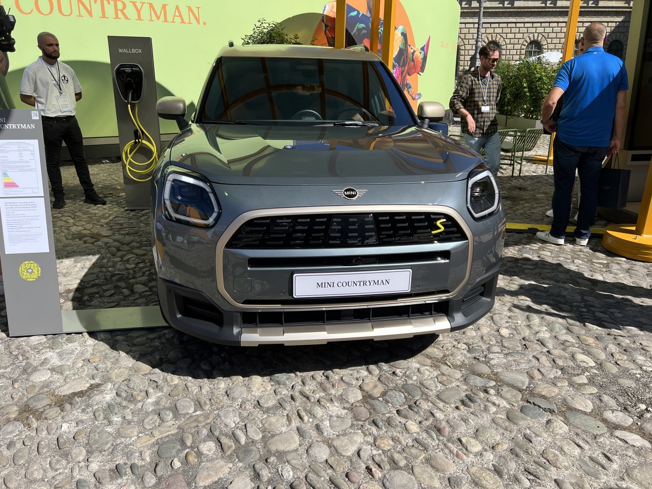 Front view of modern compact SUV at charging station