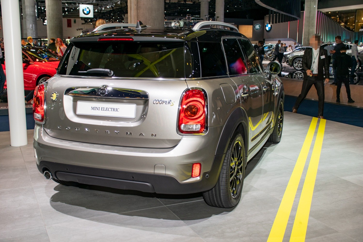 Rear view of an electric compact SUV with distinctive tail lights