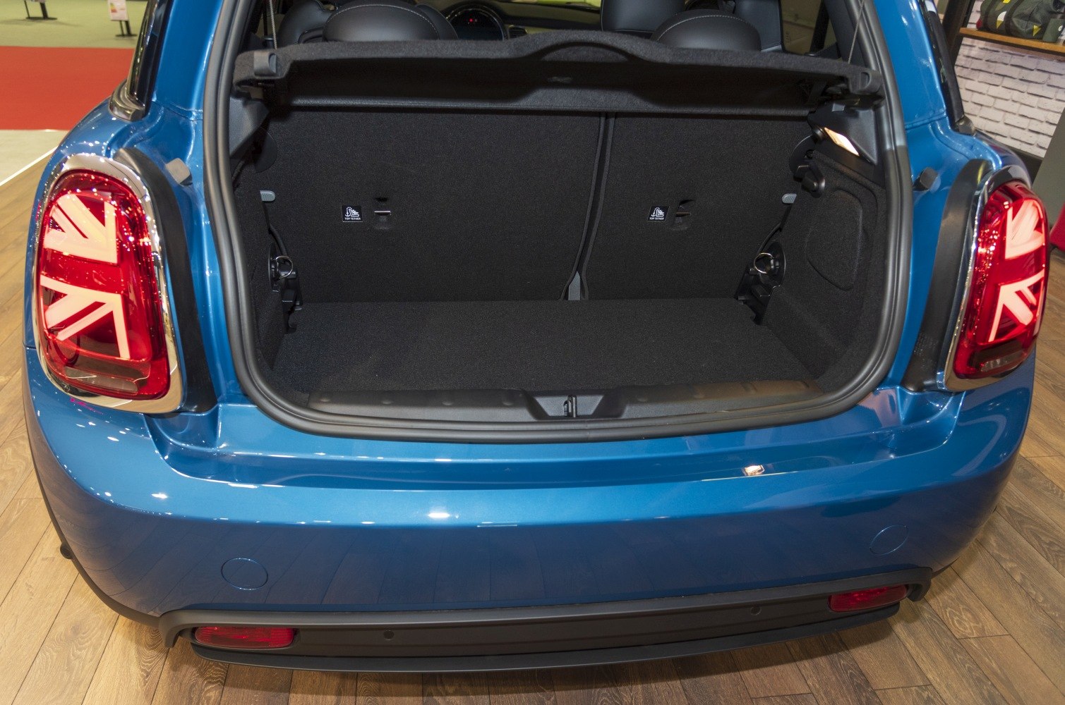 Spacious rear trunk with Union Jack LED tail lights