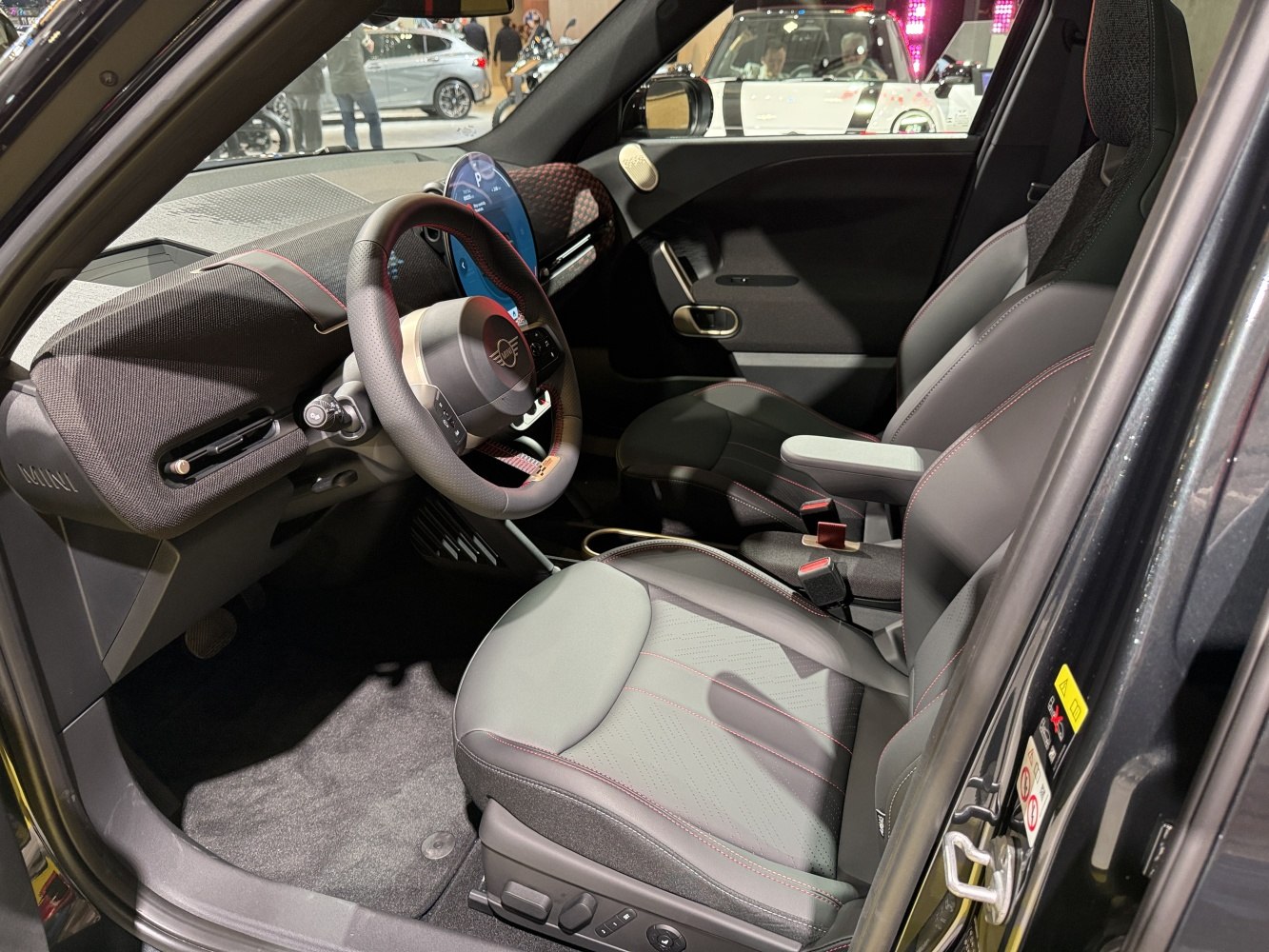 Modern car interior with digital dashboard and ergonomic seats
