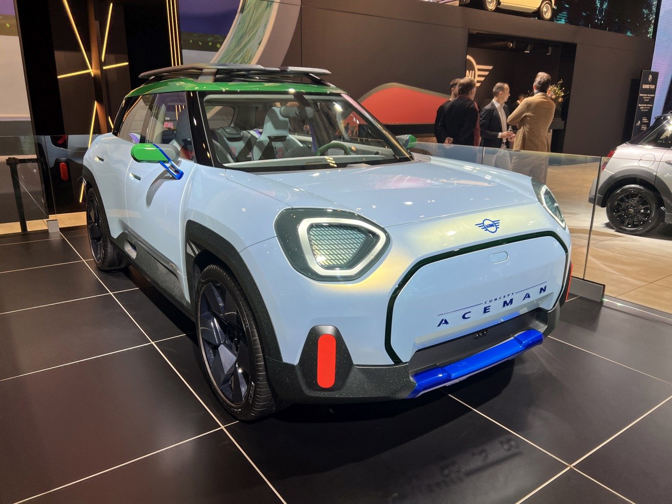 Futuristic closed front grille and unique LED headlights