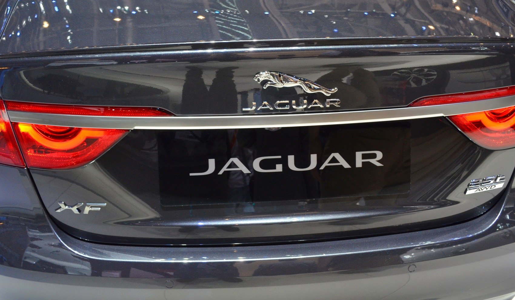 Close-up of rear badges and modern taillights