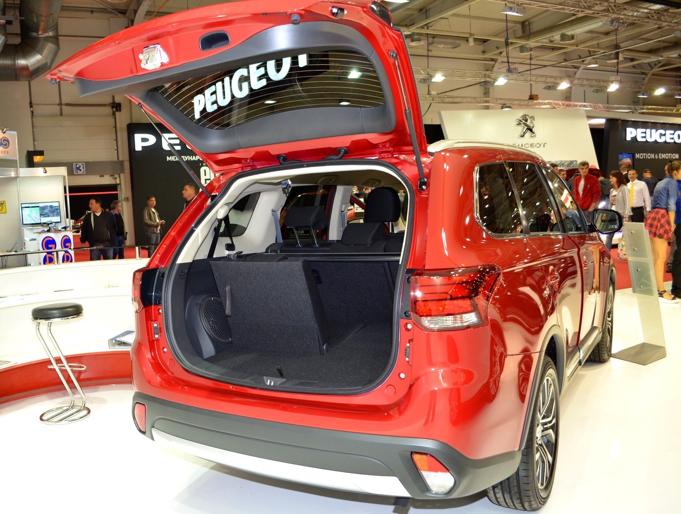 Spacious rear cargo area with folded seats in an SUV
