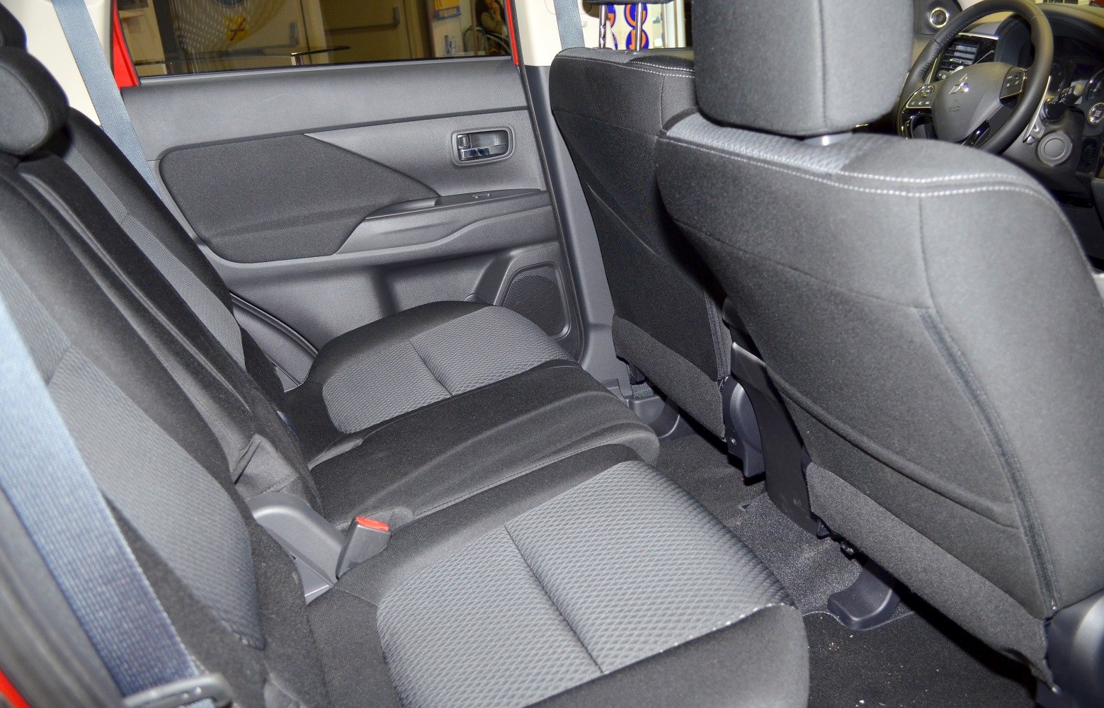 Rear seat interior with fabric upholstery and spacious design