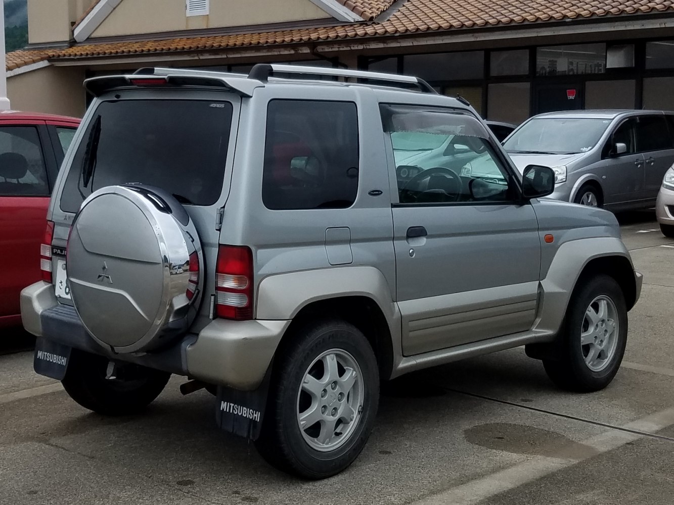 Compact SUV rear side with spare wheel cover and roof rails