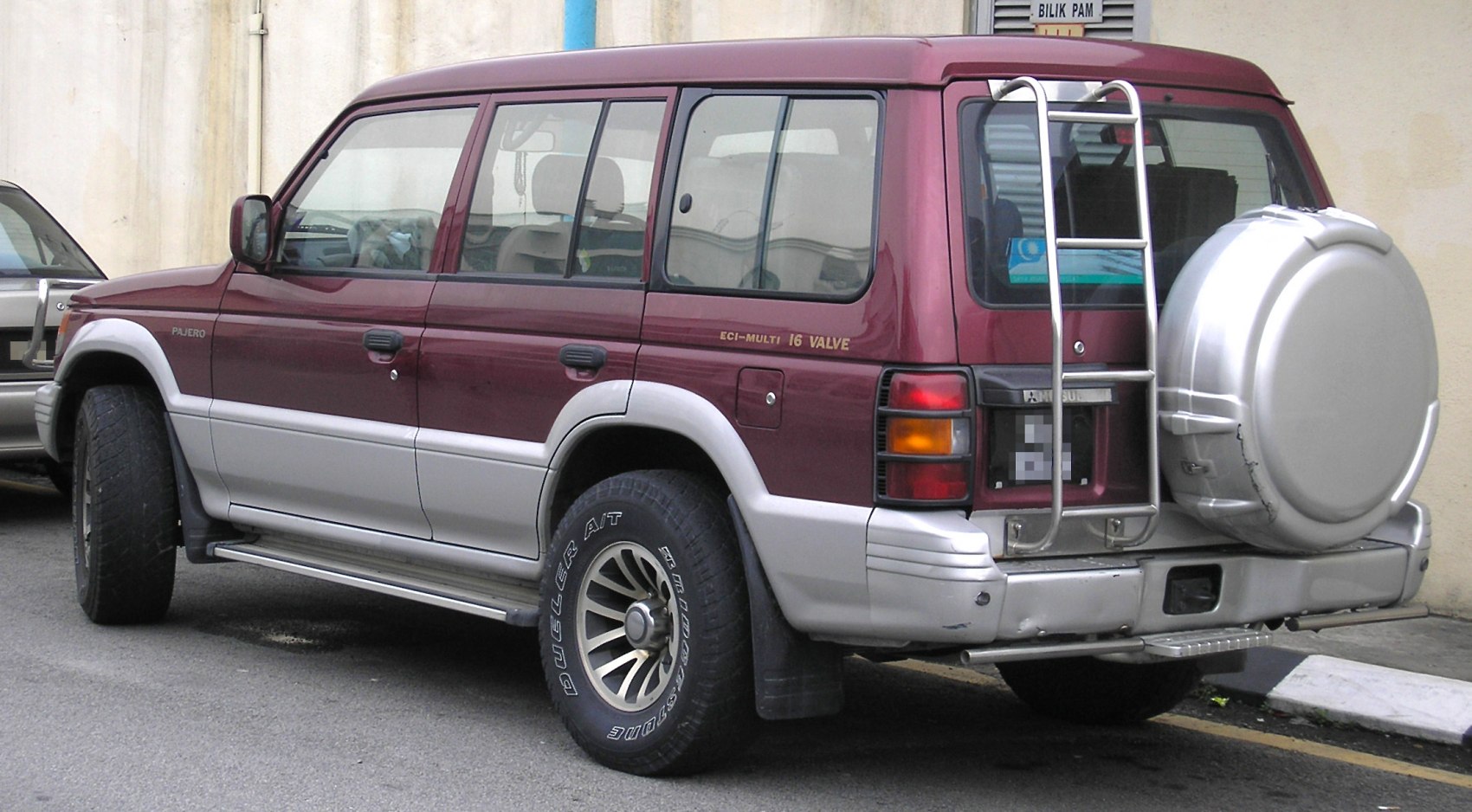 SUV with rear spare tire and side ladder