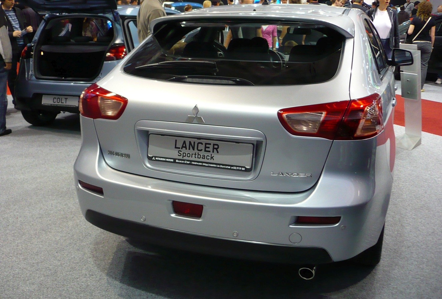Rear view of hatchback with tail lights and rear window