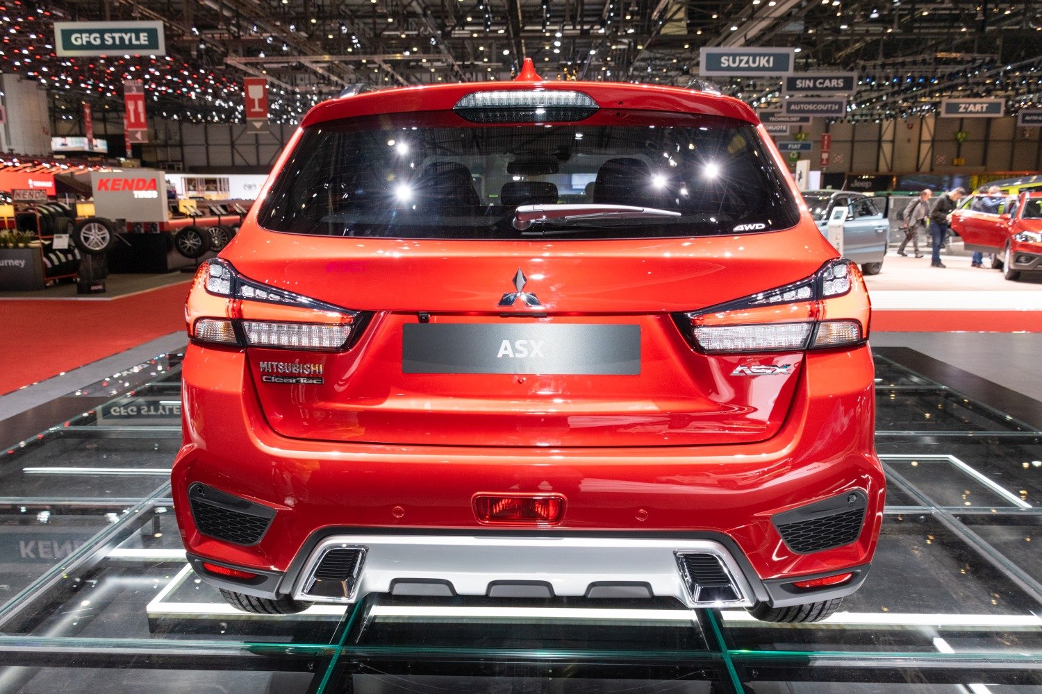 Rear view with LED tail lights and integrated exhaust design