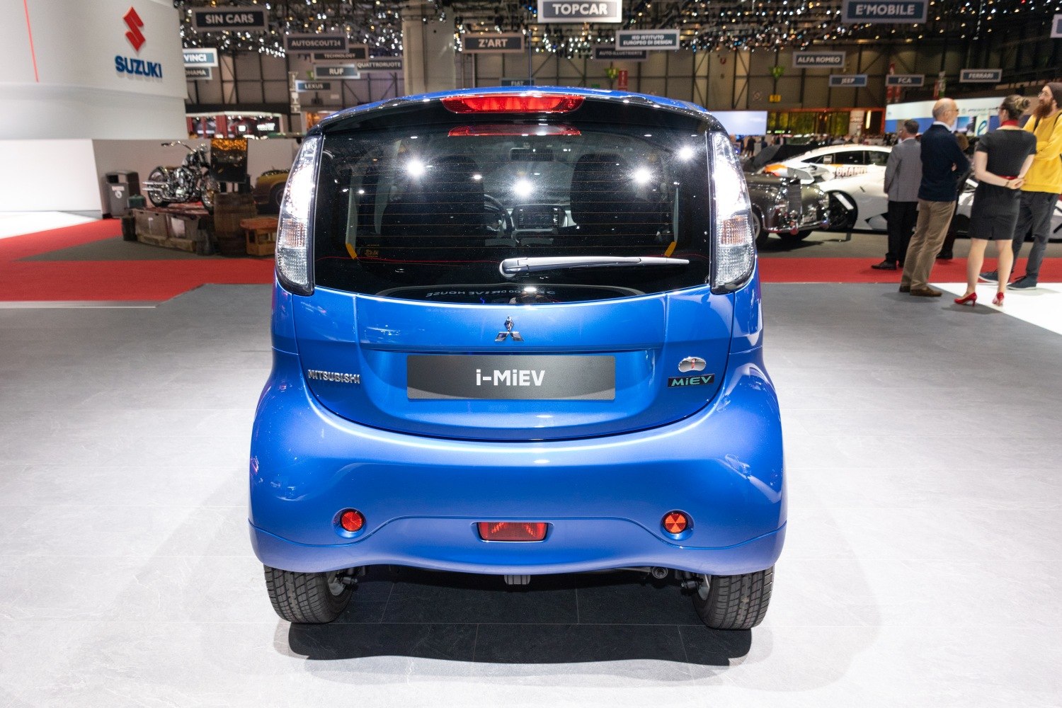 Rear view of a compact electric hatchback with distinctive tail lights