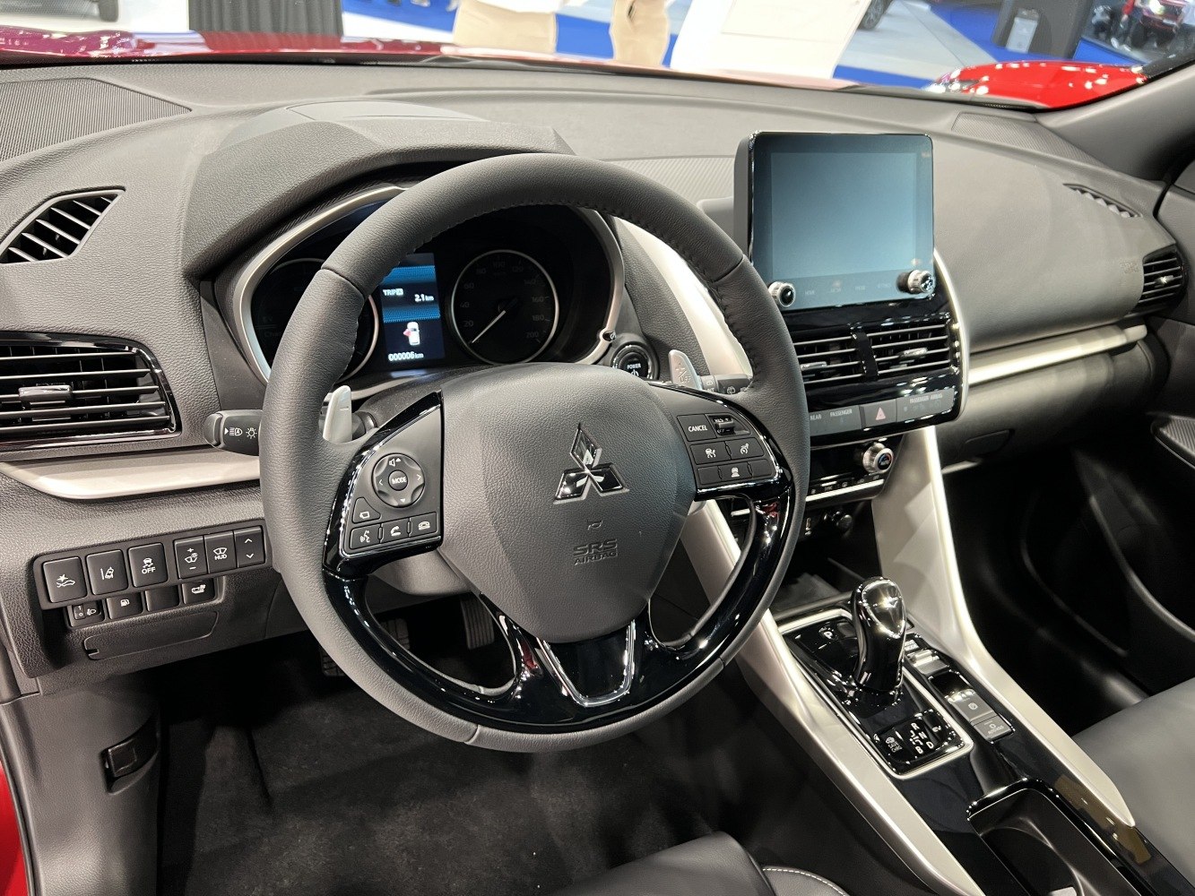Interior dashboard with multifunction steering wheel and digital display