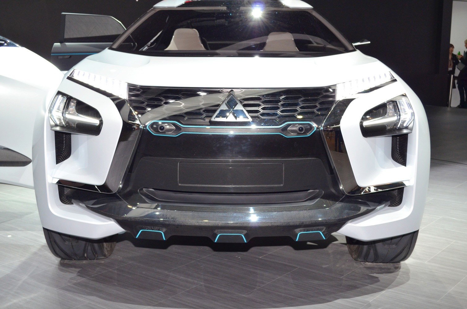 Front grille and LED headlights of a futuristic concept vehicle