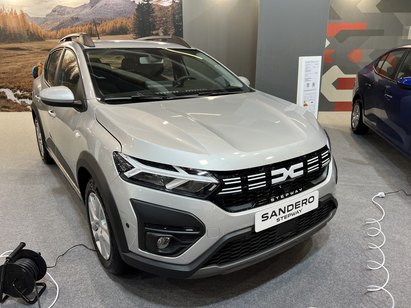 Front view with grille and LED headlights of modern crossover