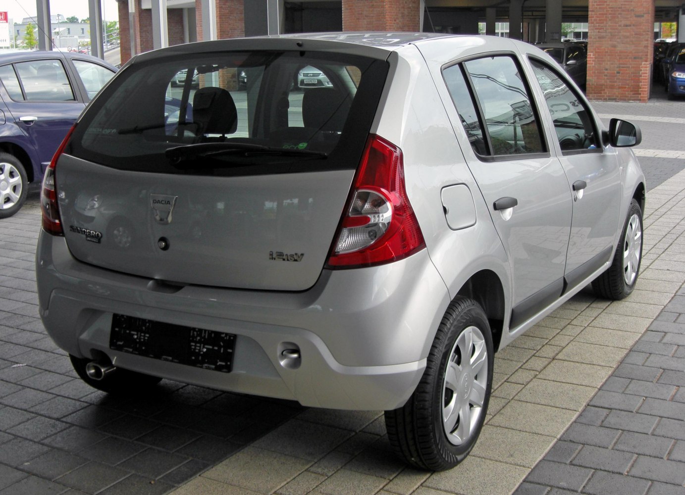 Compact hatchback rear view with rear hatch and taillights