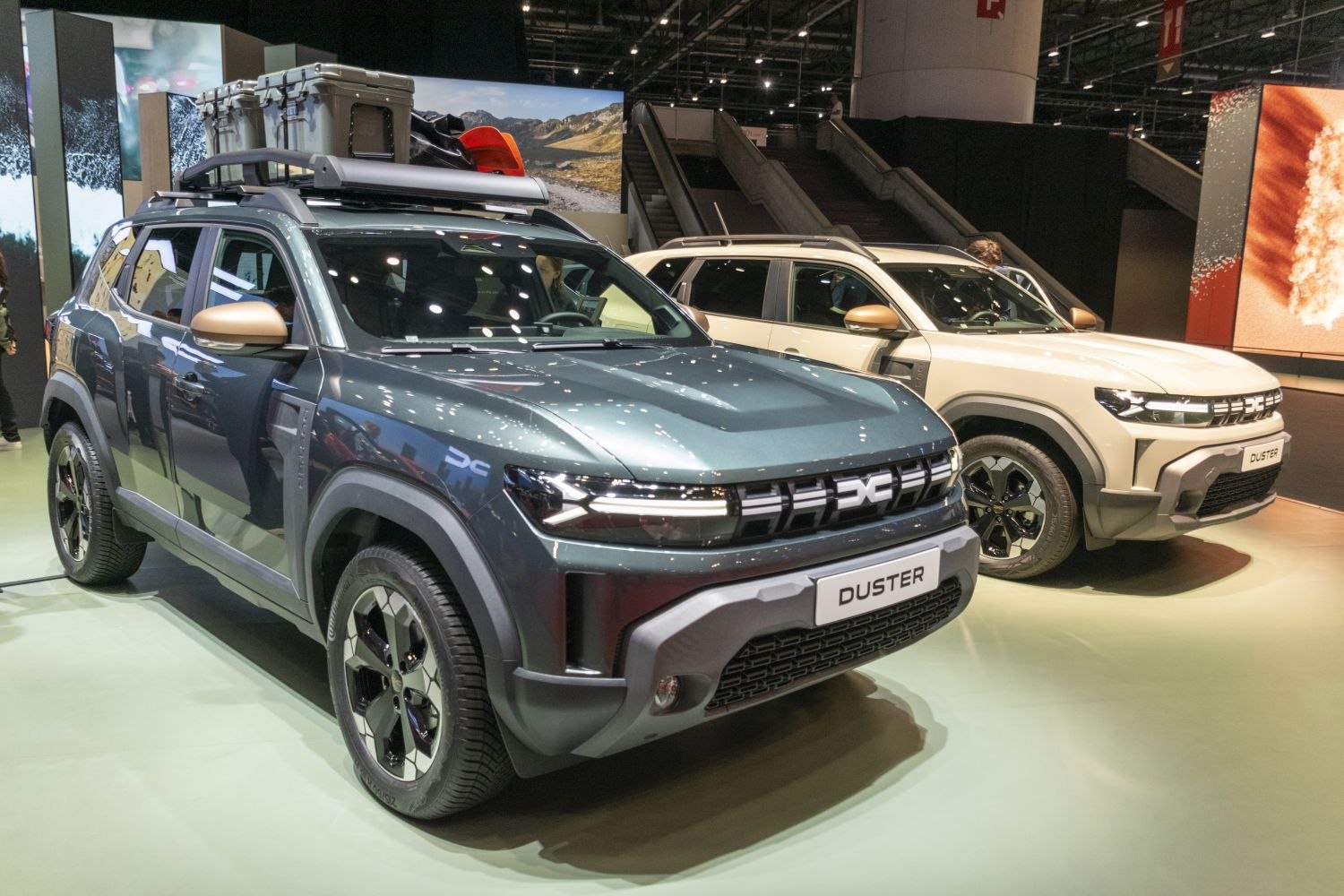 SUV with roof rack cargo and LED front headlights