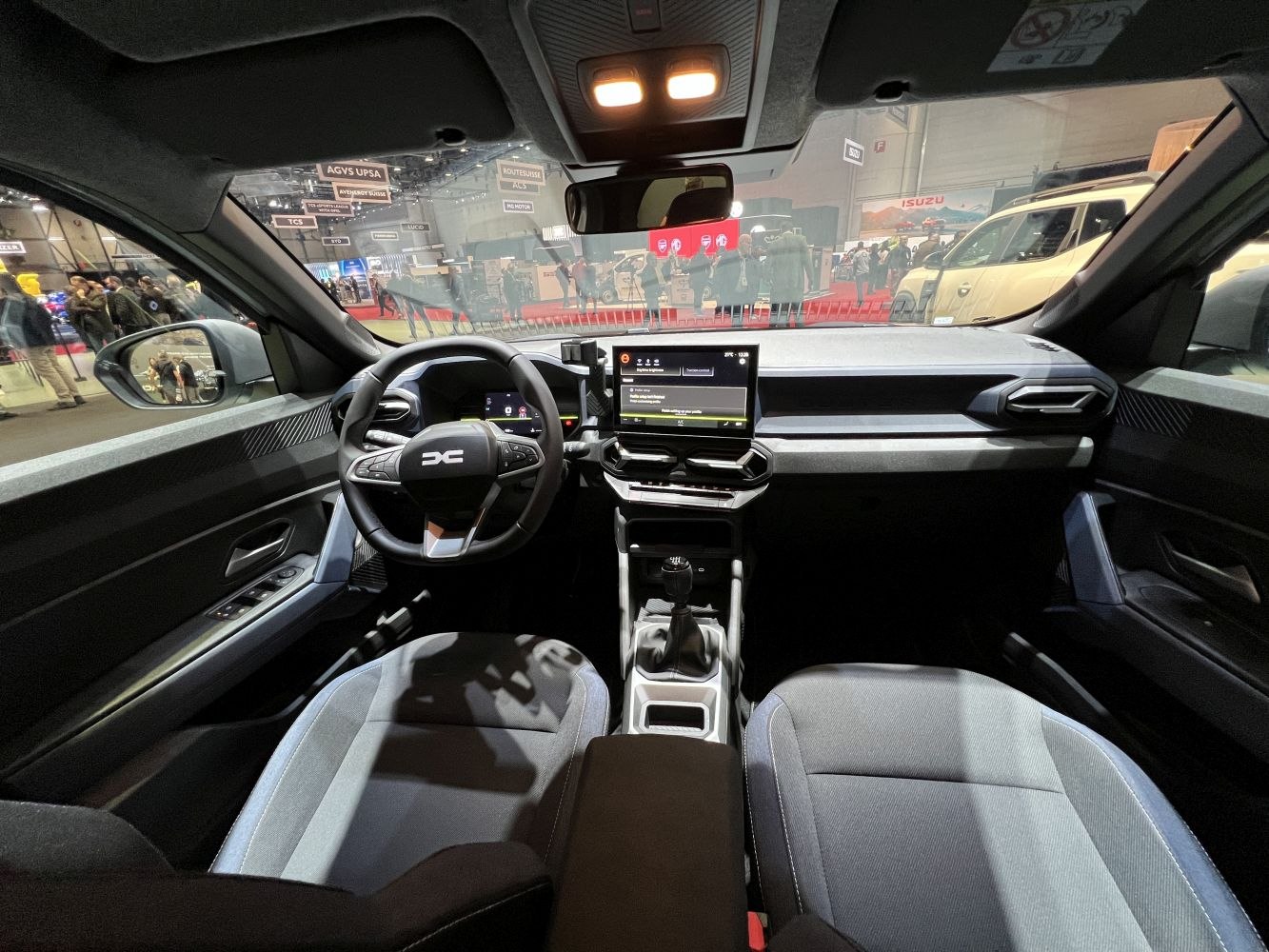 Interior dashboard and multifunction steering wheel with digital displays